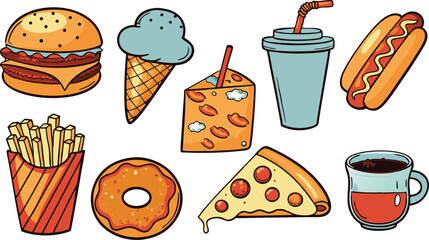 Fast Food Icons Burgers, Pizza, Fries, Ice Cream, and More