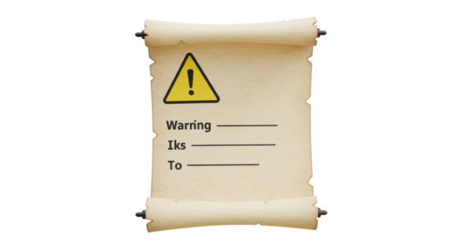 Isolated Warning Scroll with Exclamation Mark and Message Fields