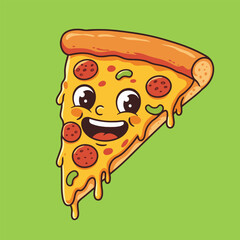 Cute pizza slice cartoon illustration vector graphics food design