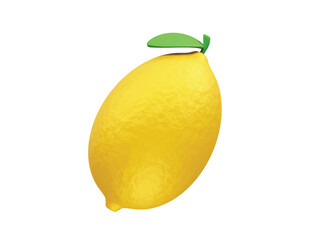 A ripe yellow lemon with a green leaf icon 3d render illustration