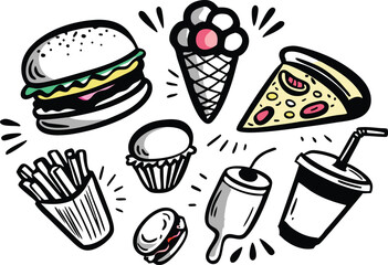 Fast Food Feast Burger, Fries, Pizza, Ice Cream, Soda Delight