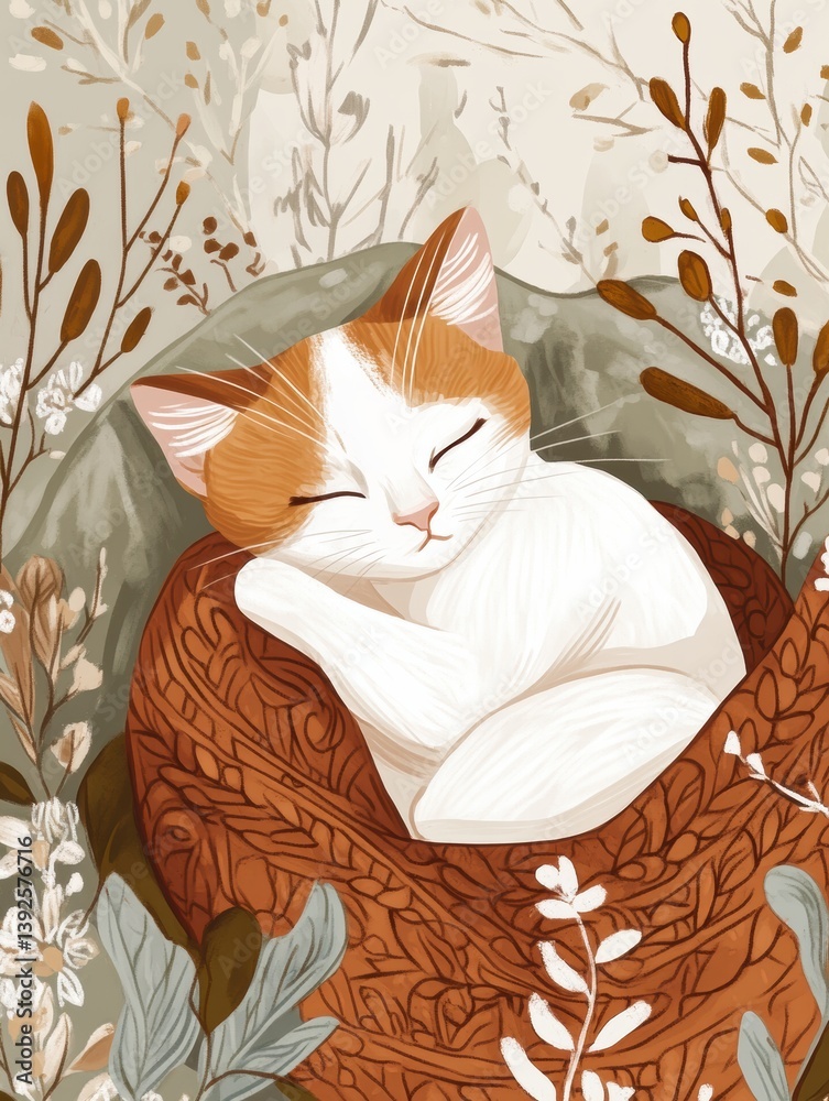 Poster relaxation with a sleepy cat wrapped in a warm knitted blanket while enjoying tea on a cozy afternoo