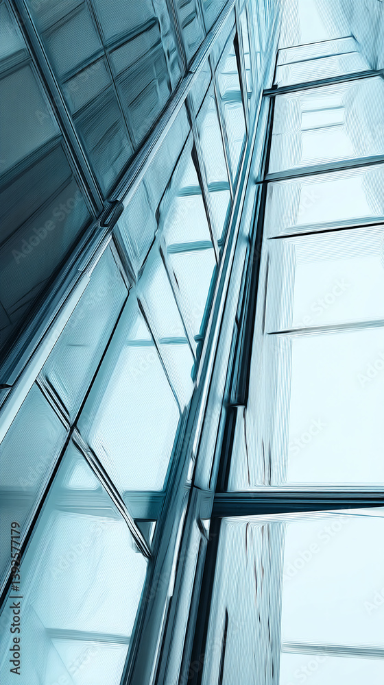 Poster abstract image of glass building structure, showcasing lines and reflections, symbolizing modern arc