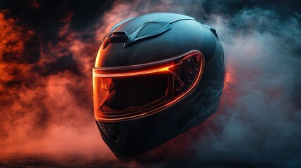 Dark Motorcycle Helmet in Smoky Background