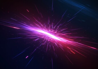 Radiant burst of light streaks emanating from a central point in a cosmic expanse of color and energy