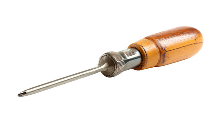 Isolated awl tool with wooden handle for leather craft and woodworking isolated on transparent background