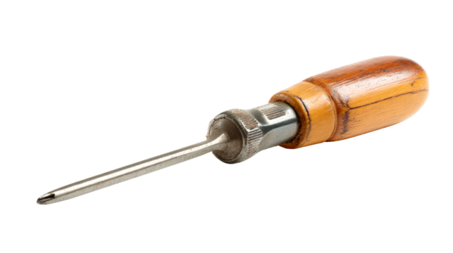 Isolated awl tool with wooden handle for leather craft and woodworking isolated on transparent background