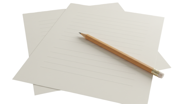 Isolated Pencil on Top of Paper Sheets for Writing