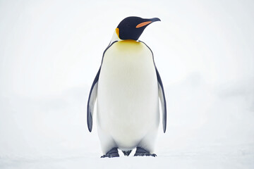 Fototapeta premium a penguin standing in the snow with its head turned