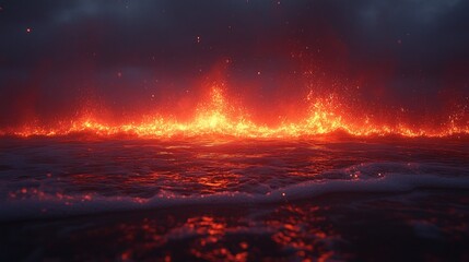 Naklejka premium Fiery ocean blaze at night