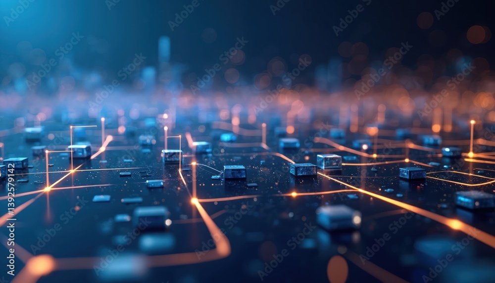 Aufkleber Hi-tech futuristic digital background. Blue digital concept with flowing light. Business process automation, workflow. Computer network, cyberspace. Modern tech innovations data transfer.