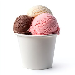 Three scoops of ice cream in a white cup