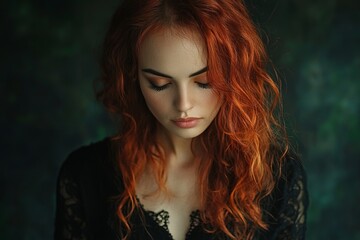 Obraz premium The logo for a beauty salon features an advertisement with long, curly red and brown hair, along with shampoo, serum, and conditioner products