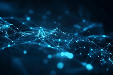 Abstract Digital Wave with Blue Lights and Connecting Nodes