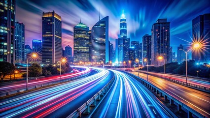Fototapeta premium Mesmerizing Long Exposure City Lights Trails of Urban Nightlife Captured in Stunning Detail