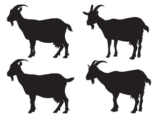Goat black silhouettes vector set, large pack of vector silhouette design, white background