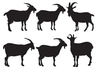 Goat black silhouettes vector set, large pack of vector silhouette design, white background