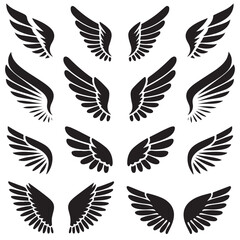 Fototapeta premium wings silhouettes, angel, bird various style vector silhouettes