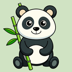 Fototapeta premium Cute Panda Climbing Bamboo Tree – Funny Hand Drawn Vector Illustration