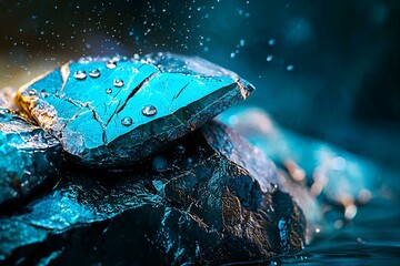 Macro shot emphasizing intricate details of stones with moody atmospheric backdrop