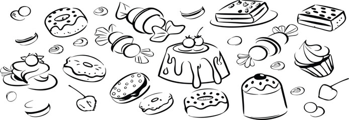 Delicious Assorted Sweets Cakes, Donuts, Candies, and More