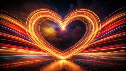 A Long Exposure Heart of Light Trails Abstract Love Concept Capturing the Essence of Connection and Ephemeral Beauty