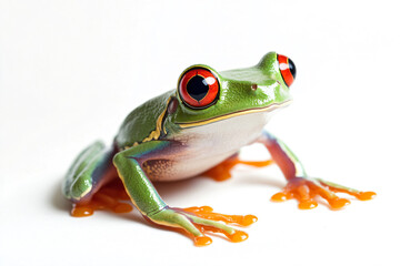 Fototapeta premium a frog with red eyes sitting on a white surface