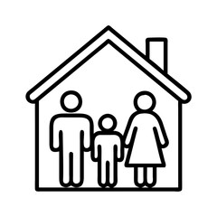 Family home icon vector illustration, happy family in house, real estate and mortgage concept, simple design