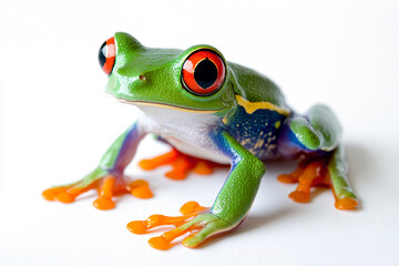 Obraz premium a frog with red eyes sitting on a white surface