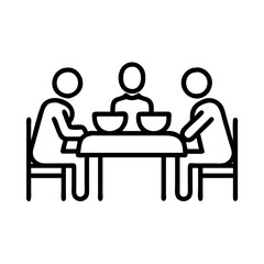 Illustration of family dinner time together at dining table with bowls and chairs outline vector image