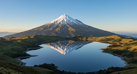 Fototapeta premium Mountain Majesty: A Perfect Reflection AI Generated