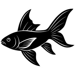 Flying Fish Silhouette Vector Black and White Drawing Illustration