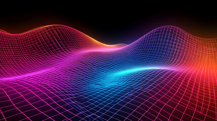 wireframe grid with bright neon accents and a 3D depth effect 