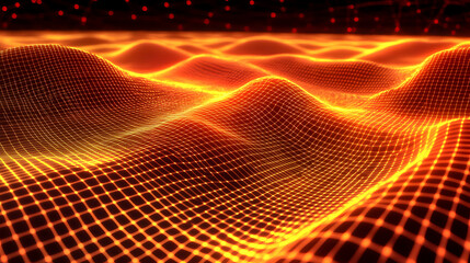 wireframe grid with bright neon accents and a 3D depth effect 