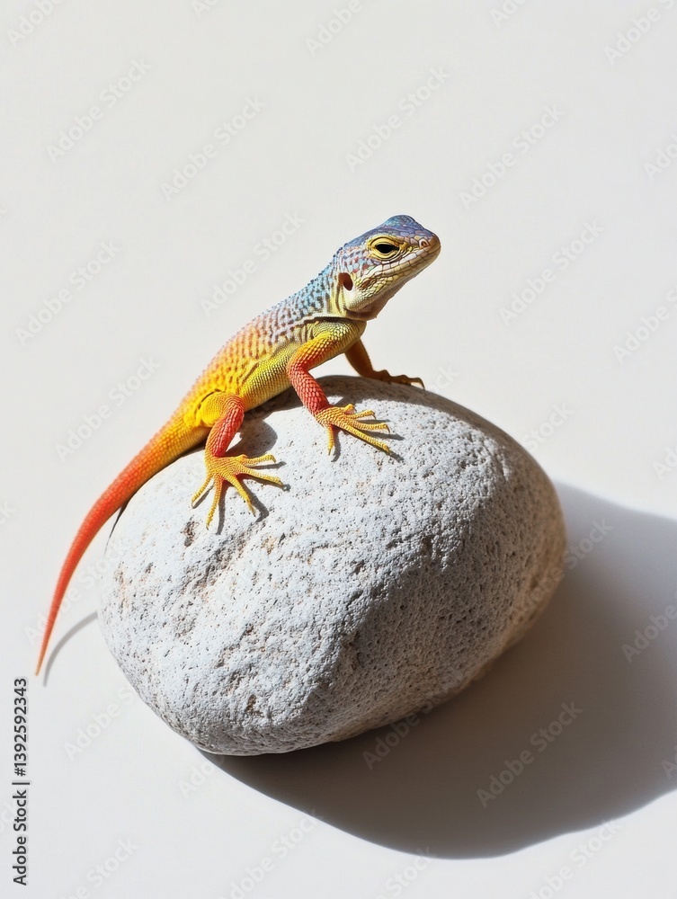 Aufkleber colorful lizard perched on textured rock with soft drop shadow on white background showcasing its vi