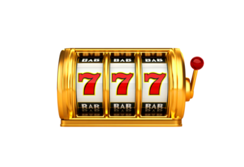 Classic slot machine with triple sevens isolated on transparent background