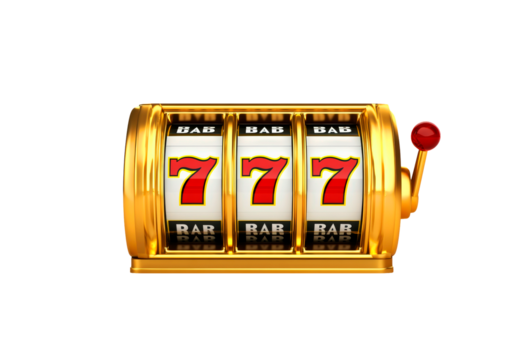 Classic slot machine with triple sevens isolated on transparent background