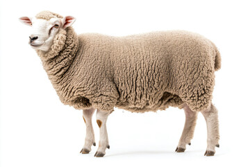a sheep standing in a white room with a white background