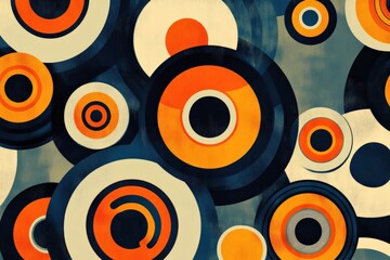 A seamless geometric pattern with concentric circles and abstract color schemes,