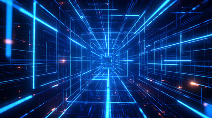 Obraz premium neon grid with bold, electric blue lines over a dark, moody backdrop 