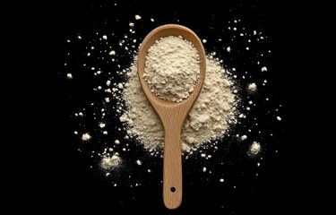 Wooden spoon filled with flour