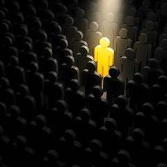 Obraz premium 3D illustration of Wooden doll.Leadership, Standing Out From The Crowd, Individuality.3D rendering on black background.