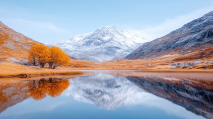 Obraz premium Serene alpine lake reflecting autumnal mountains