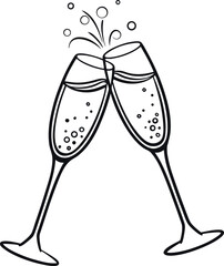 Vector Illustration of Champagne Glasses Clinking with Sparkles and Bubbles for Festive Celebrations and Events