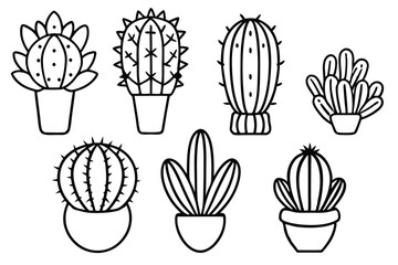  Prickly Cactus Line Art Sketch Focusing on Desert Plant Details