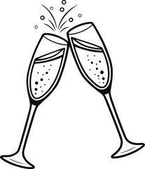 Vector Illustration of Champagne Glasses Clinking with Sparkles and Bubbles for Festive Celebrations and Events