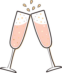 Vector Illustration of Champagne Glasses Clinking with Sparkles and Bubbles for Festive Celebrations and Events