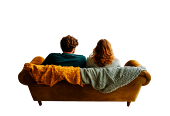 Couple relaxing on couch back view isolated on transparent background