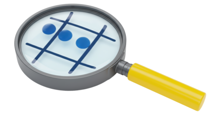 Isolated Magnifying Glass Tic Tac Toe Game Strategy Analysis