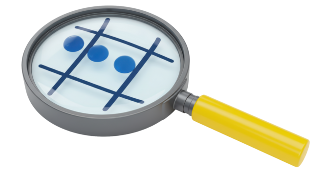 Isolated Magnifying Glass Tic Tac Toe Game Strategy Analysis